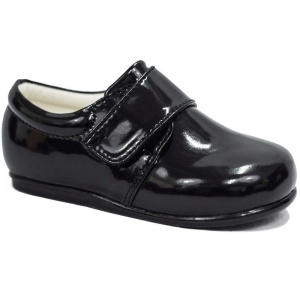 Boys Black Patent Formal Velcro Shoes